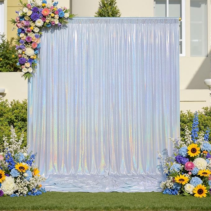20x10ft Shimmer Silver Sequin Backdrop Curtain for Parties-4 Panels 5x10ft Thick Wrinkle Free Glitter Coloful Backdrop Drapes Photo Back Drop Curtains for Wedding Birthday Photography Background Cloth