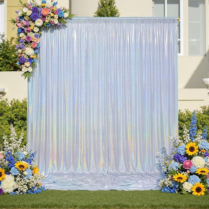 20x10ft Shimmer Silver Sequin Backdrop Curtain for Parties-4 Panels 5x10ft Thick Wrinkle Free Glitter Coloful Backdrop Drapes Photo Back Drop Curtains for Wedding Birthday Photography Background Cloth