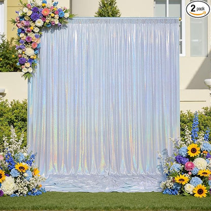10x10ft Shimmer Silver Sequin Backdrop Curtain for Parties-2 Panels 5x10ft Thick Wrinkle Free Glitter Coloful Backdrop Drapes Photo Back Drop Curtains for Wedding Birthday Photography Background Cloth