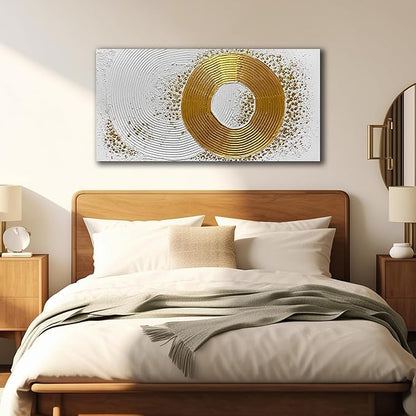 White and Gold Wall Decor for Living Room Abstract Circle Painting Wall Art for Dining Room Modern Art Wall Decor for Office Size 24 x 47 Inch