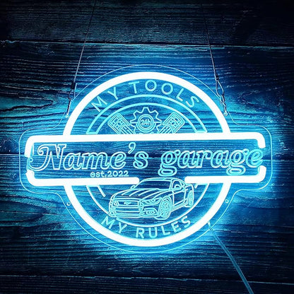 Custom Garage Neon Sign for Wall Decor, Personalized Garage LED Sign, Customizable Your Name Est Year Theme Workshop Man Cave Neon Light Signs, Garage Light Up Sign for Men Dad Gift