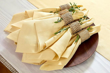 Solino Home Linen Napkins Set of 4-100% Pure Linen Golden Straw Dinner Napkins Cloth 20 x 20 Inch for Fall, Autumn - Fete, Handcrafted and Machine Washable