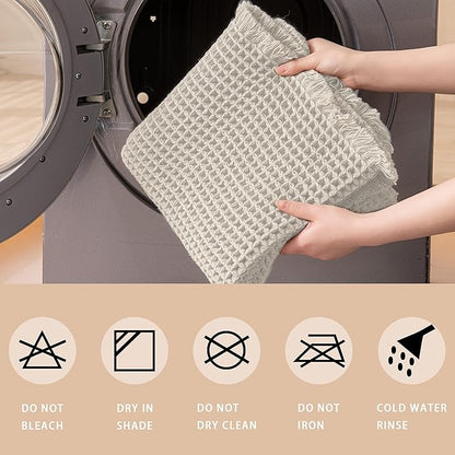 Waffle Bath Mat Non Slip, Boho Bathroom Rug, Super Absorbent Quick Dry Bathroom Mat, Soft Farmhouse Bath Rug with Tassels, Small Washable Shower Mats for Floor 24"x36", Square Cream