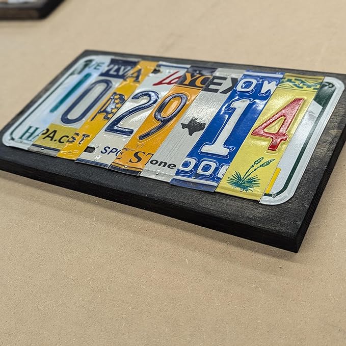 Personalized License Plate Date Sign – Custom Anniversary Sign – Handmade from Real Cut License Plates – Wedding, 10th Anniversary (Tin/Aluminum), Birthday & Special Occasion Décor