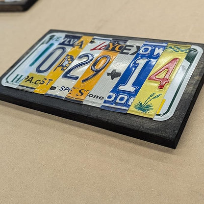 Personalized License Plate Date Sign – Custom Anniversary Sign – Handmade from Real Cut License Plates – Wedding, 10th Anniversary (Tin/Aluminum), Birthday & Special Occasion Décor