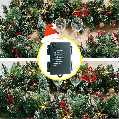 Christmas Garland with Lights, Battery Powered 8 Lighting Modes, 9FT 50 LED Luminous Christmas Decorations Indoor Home Decor.