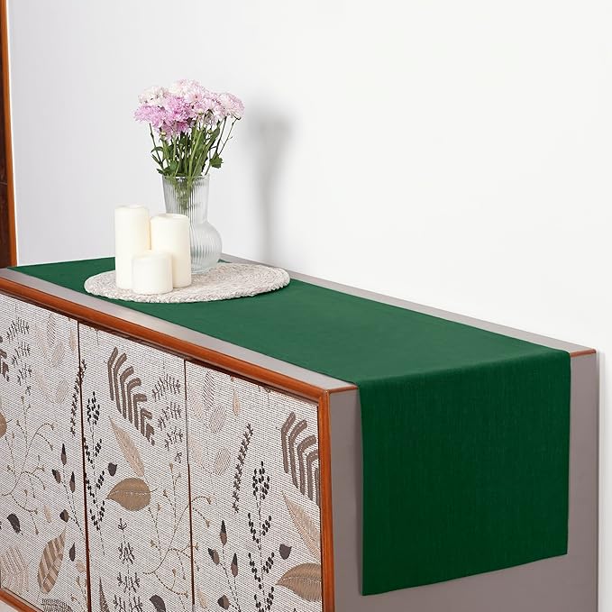 D'Moksha Homes Linen Forest Green Table Runner 84 Inches Long - 100% Pure Linen 14 x 84 Inch Table Runner for Dining, Fall, Thanksgiving, Christmas, Holiday - Machine Washable