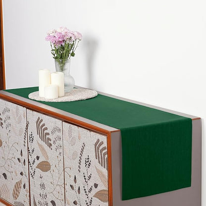D'Moksha Homes Linen Forest Green Table Runner 144 Inches Long - 100% Pure Linen Extra Long Table Runner 14 x 144 Inch for Fall, Thanksgiving, Christmas, Holiday - Machine Washable