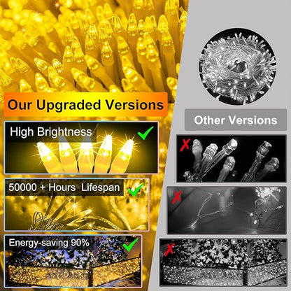 612 LED 60FT Christmas Lights with 136 Drops, 12 Modes Dimmable Warm white Outdoor Hanging Lights with Timer Memory, Waterproof Curtain Lights for Home Bedroom Indoor Tree Window Roof Fence Wedding