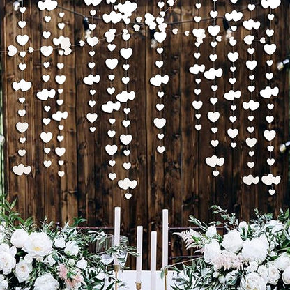 52Ft Valentines Day Party Decorations White Heart Garland White Love Heart Hanging Paper Streamer Banner for Wedding Anniversary Bridal Shower Engagement Mothers Day Bachelorette Winter Party Supplies