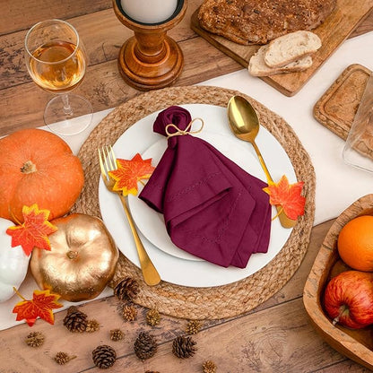 Blue Needles Set of 12 Hemstitch Linen Napkins 100% Cotton Burgundy Cloth Dinner Napkins 18x18 inches, Soft, Reusable, Absorbent, Washable, Ideal for Fall Thanksgiving Events, Parties & Everyday Use