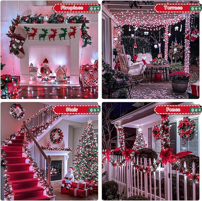 JMEXSUSS 500 LED Red and White Christmas Lights, 173ft 8 Modes Christmas String Lights Outdoor Waterproof Plug in Christmas Tree Lights for House Xmas Tree Party Holiday Decor