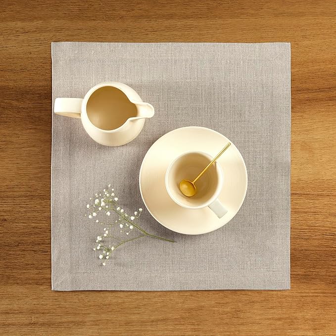 Solino Home Natural Placemats Set of 4-100% Pure Linen Placemats 14 x 14 Inch for Fall, Autumn, Christmas, New Year - Fete, Handcrafted and Machine Washable