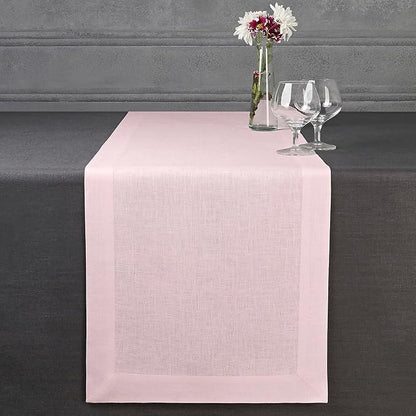 D'Moksha Homes Linen Pastel Pink Table Runner 120 Inches Long - 100% Pure Linen Dining Table Runner 14 x 120 Inch for Winter, Christmas, Holiday - Machine Washable