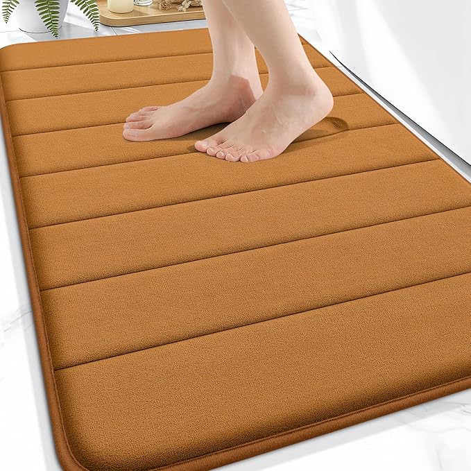 OLANLY Memory Foam Bath Mat 34x21, Super Soft Absorbent Bathroom Rugs, Quick Dry, Machine Washable Shower Floor Rugs, Bathmat Carpet, Bathroom Home Decor Accessories, Ochre