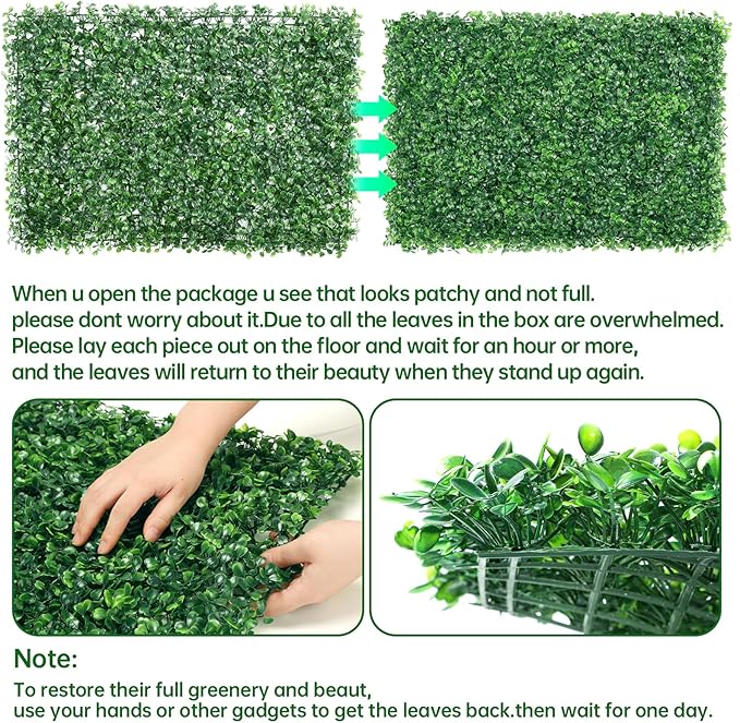 ZXMOTO 24"x16" Artificial Boxwood Hedge Panels 12PCS, Privacy Hedge Screen Faux Boxwood for Outdoor, Indoor, Garden, Fence, Backyard and Decor