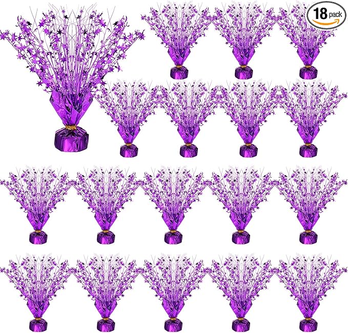 Crowye 18 Pcs Foil Spray Centerpiece Christmas Party Winter Star Table Decoration Burst Metallic Table Centerpieces for Birthday Party Season Holiday(Purple)