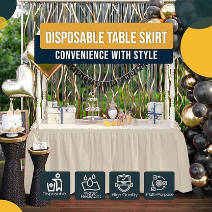 Exquisite Ruffle Table Skirt Ivory 2 Pack 14 Ft Long Table Skirts for Rectangle Tables 6ft Plus or Round Tables Skirts with Adhesive Strip for Gender Reveal Decor & Happy Birthday Parties