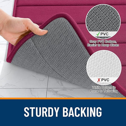 OLANLY Memory Foam Long Bathroom Rugs Runner 70x24, Super Soft Absorbent Bath Mat, Quick Dry, Machine Washable Shower Floor Rugs, Bathmat Carpet, Bathroom Home Decor Accessories, Burgundy