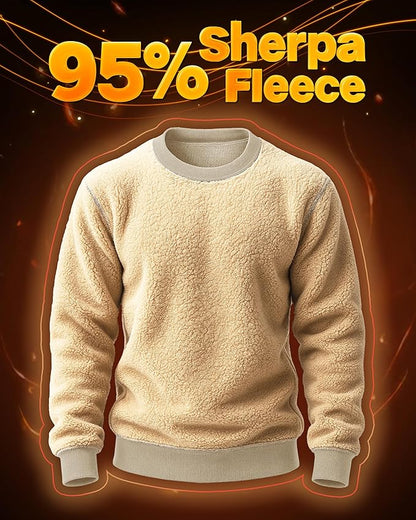 Boladeci Men's Full Sherpa Lined Crewneck Sweatshirts Heavy-weight Fleece Pullover Thick Thermal Long Sleeve Cotton