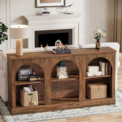 Tribesigns Farmhouse Console Table, 63-Inch Long 3 Tier Entryway Table with Storage, Wooden Rectangular Sofa Table Behind The Couch for Entrance, Hallway, Living Room, Dark Brown