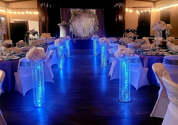 Set of 10 Luxury Crystal Metal Flower Stand - 35.4inch Tall Wedding Centerpieces for Tables, Parties, Wedding Waypoints, Home Decor（Silver,10pcs）