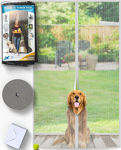 Flux Phenom Magnetic Screen Door Mesh 38x82 Inch – Easy Install, Strong Magnet Strength, Self-Sealing Mesh, Pet Tested, Hands-Free Entry, Door Screen Magnetic Closure, Keeps Bugs Out - White