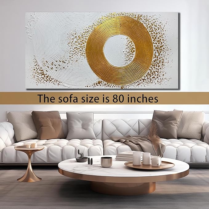 Minimalist Wall Art for Living Room White and Gold Abstract Oil Painting Wall Decor for Office Huge Wall Art for Hotel Size 40 x 80 Inch