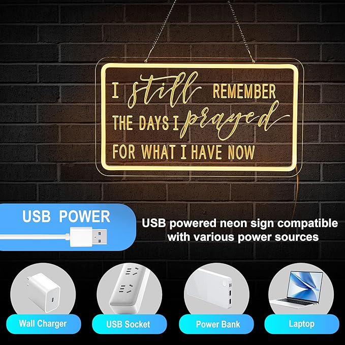 Pray Neon Sign I Still Remember The Days I Prayed for What I Have Now Signs for Wall Décor Dimmable LED Neon Light USB Powered Neon Art Lights Decor