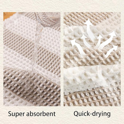 Waffle Bath Mat Non Slip, Boho Bathroom Rug, Super Absorbent Quick Dry Bathroom Mat, Soft Farmhouse Bath Rug with Tassels, Small Washable Shower Mats for Floor 20"x32", White and Taupe