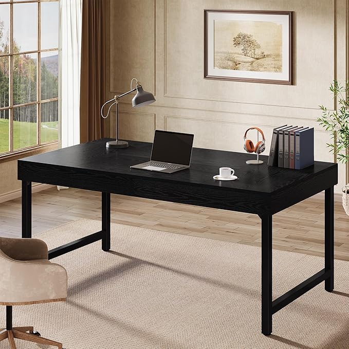 Tribesigns 55" Industrial Executive Desk for Home Office, Rustic Simple Computer Laptop Desk with Strong Metal Legs, Study Writing Table Business Workstation, Small Conference Table Black