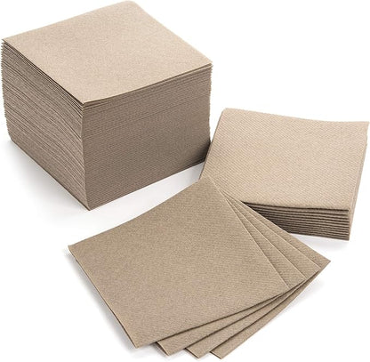 AH AMERICAN HOMESTEAD Paper Cocktail Napkins - Linen-Like Disposable Beverage Bar Napkins 4.75" x 4.75" - Bulk Square Napkins - Ideal for Party or Wedding (Light Brown -100 Count)