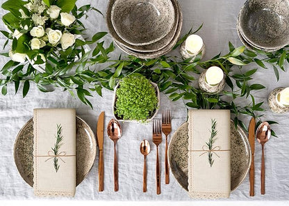Cloth Napkins Reusable Natural Cloth Dinner Napkins Set of 4 Cotton Flax Fabric Oversized 20x20 Inches Cloth Napkins with Lace for Parties Weddings Washable Cocktail Napkins Thanksgiving Decor