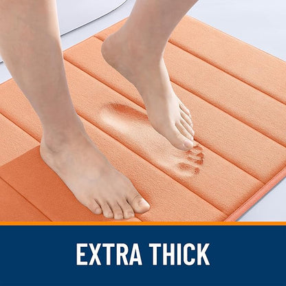 OLANLY Memory Foam Long Bathroom Rugs Runner 47x20, Super Soft Absorbent Bath Mat, Quick Dry, Machine Washable Shower Floor Rugs, Bathmat Carpet, Bathroom Home Decor Accessories, Peach