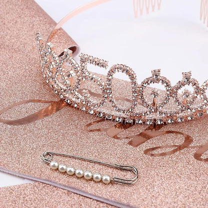 CIEHER 50th Birthday Crown + 50 & Fabulous Sash+Pearl Pin Set, Tiara, 50th Gifts, Decorationsfor Women Friends, Happy Party Favor Supplies