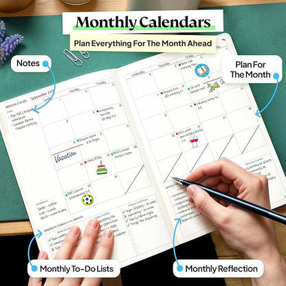 Roterunner Purpose Planner Notebook A5 5.8”x8.3” Undated 2026 Daily Weekly and Monthly Productivity Goal Setting Tool for Work Home ADHD Planner for Adults Self Care Journal (Black Hardcover)