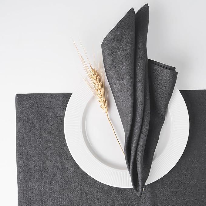 D'Moksha Homes Charcoal Grey Linen Napkins 18 x 18 Inch - 100% Pure Linen Cloth Washable Dinner Napkins Set of 8 for Winter, Christmas, Holiday