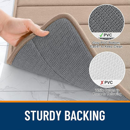 OLANLY Memory Foam Long Bathroom Rugs Runner 47x20, Super Soft Absorbent Bath Mat, Quick Dry, Machine Washable Shower Floor Rugs, Bathmat Carpet, Bathroom Home Decor Accessories, Tan
