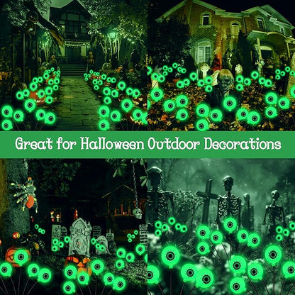 Kohlrabi Halloween Decorations Outdoor, 4 Pack 24 LED Solar Scary Eyeball Swaying Lights, Green Solar Firefly Lights Waterproof Outdoor Garden Light for Halloween Yard Garden Lawn Party Flower Bed
