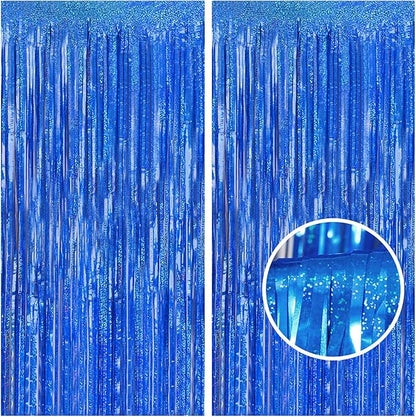 Melsan 2 Pack 3.2 ft x 8.2 ft Tinsel Foil Fringe Curtains Backdrop, Sparkle Metallic Tinsel Foil Curtains for 4th of July Independence Day Patriotic Decorations Party Photo Booth Props, Navy