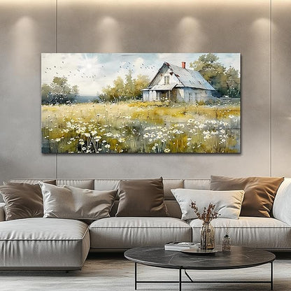 FUHAIHUA Canvas Wall Art For Living Room Large Wall Decor For Office Bedroom Wall Decoration Rural Landscape Paintings Farmhouse Watercolor Pictures Artwork Hotel Room Aesthetic Home Decor 24x48 In