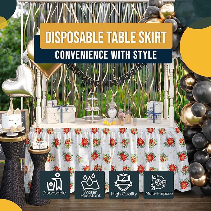 Exquisite Ruffle Table Skirt Holiday 6 Pack 14 Ft Long Table Skirts for Rectangle Tables 6ft Plus or Round Tables Skirts with Adhesive Strip for Gender Reveal Decor & Happy Birthday Parties