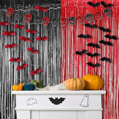 Foil Fringe Curtain Party Decorations - Black Red Metallic Tinsel Backdrop Party Steamers Curtains for Christmas New Years Boy Men Birthdays Prom Bachelorette Holidays Parties Decorations