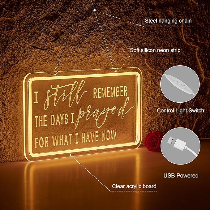 Pray Neon Sign I Still Remember The Days I Prayed for What I Have Now Signs for Wall Décor Dimmable LED Neon Light USB Powered Neon Art Lights Decor