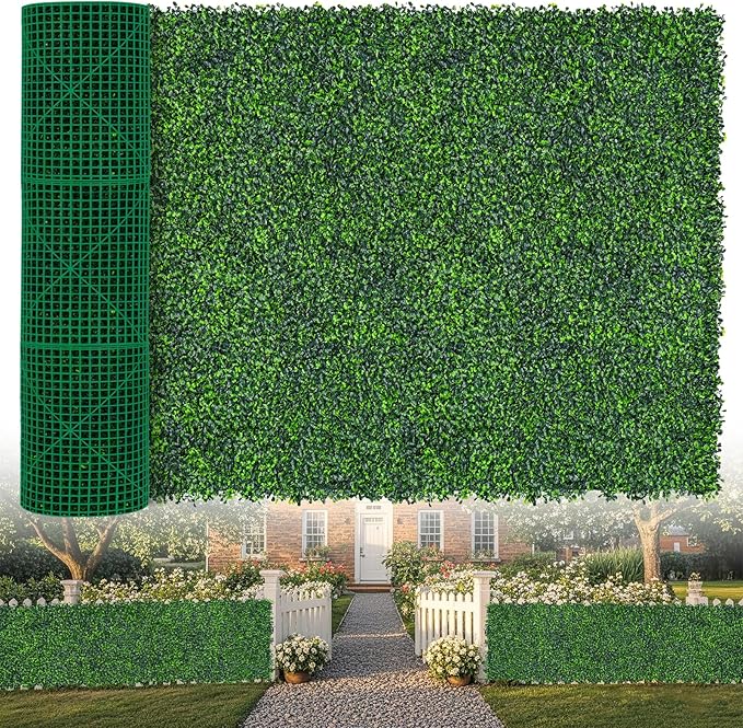Artificial Boxwood Roll,48x120 in(40 sqft) UV-Anti Faux Ivy Grass Wall Backdrop for Balcony Privacy, Fake Grennery Wall Decor for Garden, Patio, Backyard