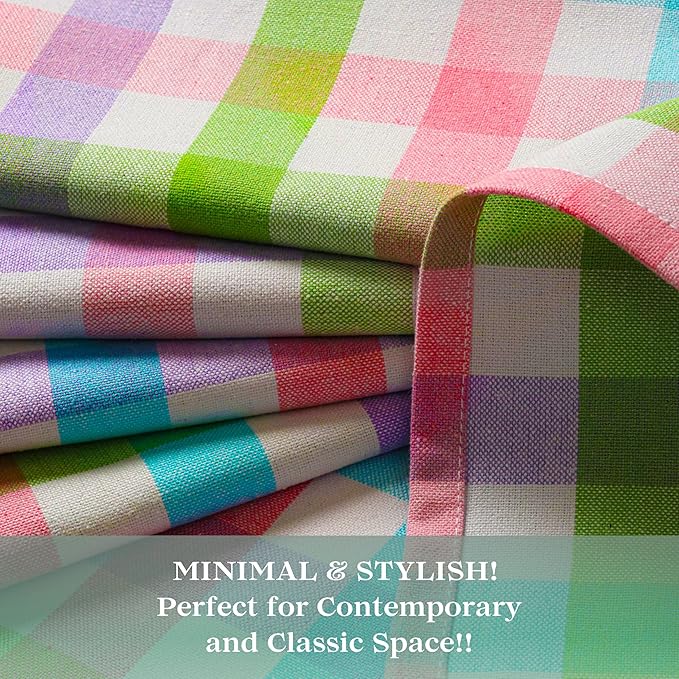 Multi Color Check 100% Cotton Tablecloth, Table Cover 52x70 Inch, Fits 4-6 Seats, Soft, Durable, Washable, Wrinkle Resistant, Rectangle Table Cloth for Dining, Birthdays, All Seasons