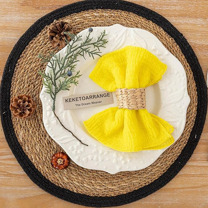 Cheesecloth Napkins 17x17 Inches Cloth Napkins Reusable Handmade Washable for Lunch Dinner Wedding Baby Bridal Shower Party Rustic Boho Decorations Bulk Set of 6 Yellow