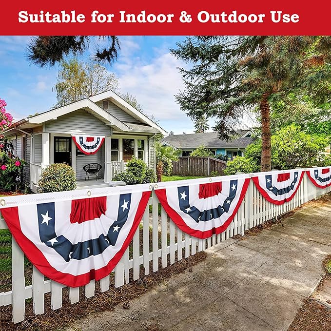 2x4 Ft American Pleated Fan Flag, Patriotic Half Fan Bunting Flag, Indoor Outdoor for 4th of July Decoration Memorial Day (Set of 5)