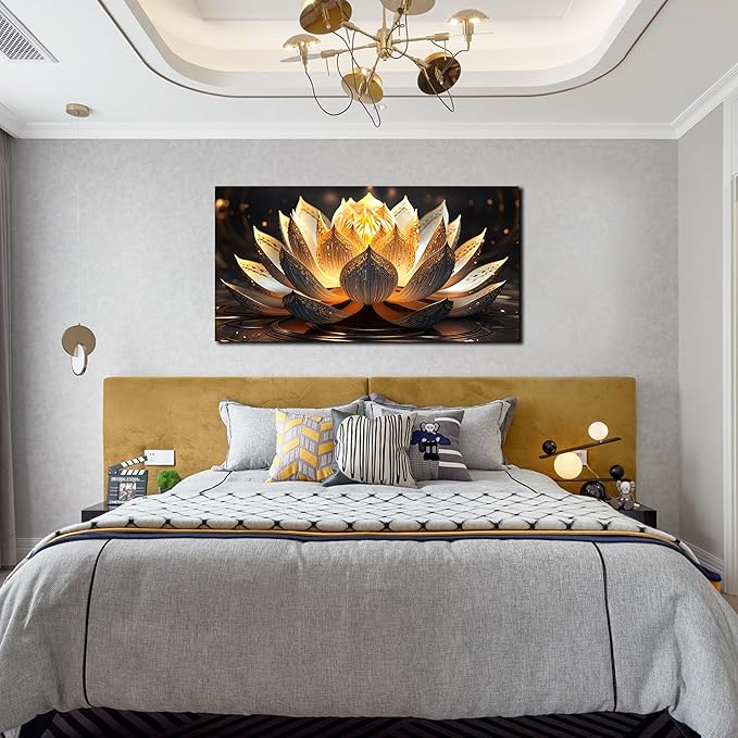 TYTAUPT Lotus Flower Canvas Wall Art For Bedroom Women Gold And Yellow Wall Decor For Living Room Teen Girl Room Decor 20 x 40 Inch Wrapped Canvas