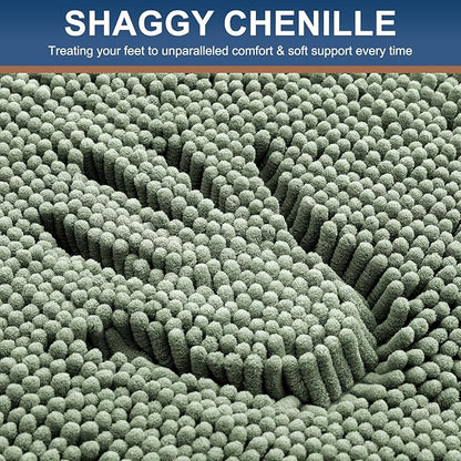 Smiry Luxury Chenille Bathroom Rugs 40x32, Extra Soft and Absorbent Shaggy Bath Mat, Machine Washable, Non-Slip Plush Carpet Runner for Tub, Shower, and Floor, Home Decor Accessories, Sage Green